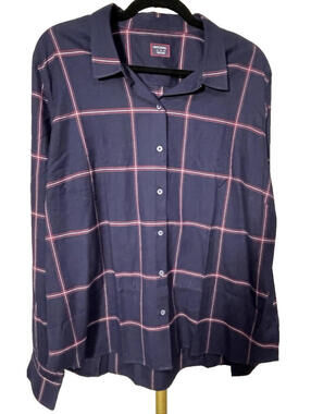 UNTUCKit Women’s Light Flannel Shirt Blue Red Plaid Size 18 Long Sleeve